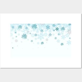 Blue and white snowflakes in winter - simple design Posters and Art